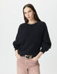 Schwarzer Damenstrickpulli Fledermausärmel-2