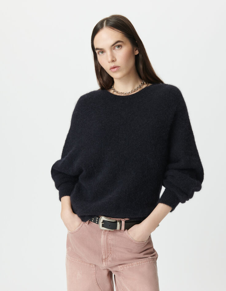 Schwarzer Damenstrickpulli Fledermausärmel-2