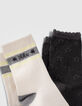 Gerippte Mädchensocken in Grau und Cremeweiß-3