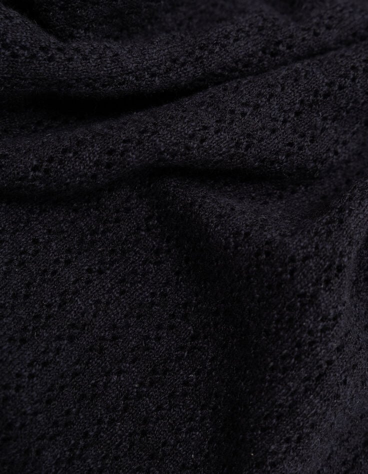 Men&rsquo;s black decorative openwork knit polo shirt-6