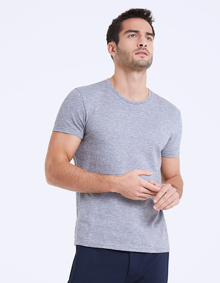 Graues, fein gestreiftes Herren-Mouliné-T-Shirt-3