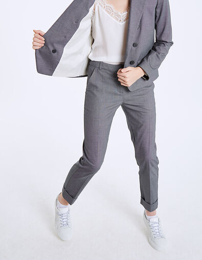 Pantalon droit cropped fil à fil et revers femme - IKKS