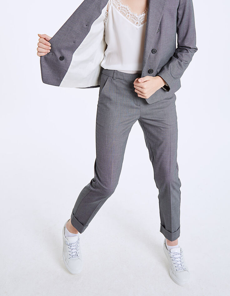 Pantalon droit cropped fil à fil et revers femme-1