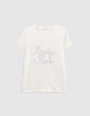Weißes Damen-T-Shirt mit Message und Ziernieten in Lila-3