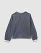 Girls’ blue embroidered long-sleeved T-shirt, ruff collar-3