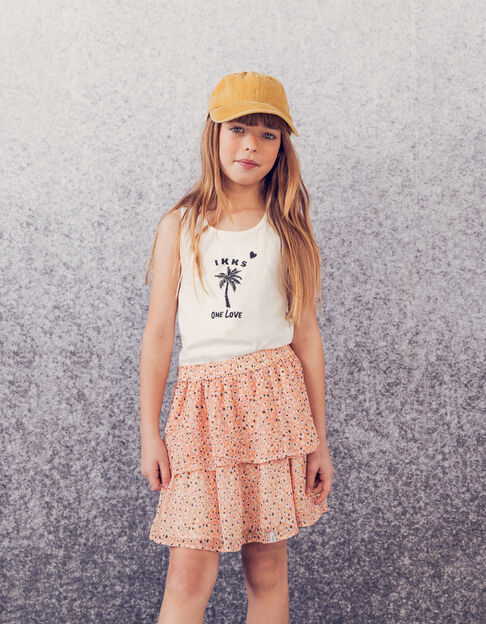 Girls' peach short skirt with flower tachist print - IKKS