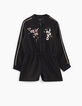 Combi-short noir esprit bomber avec broderies fille-3