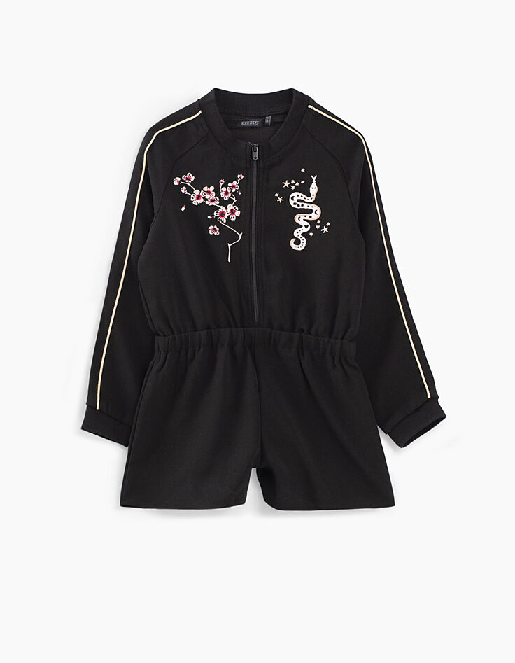Combi-short noir esprit bomber avec broderies fille-3 Combi-short noir esprit bomber avec broderies fille-3