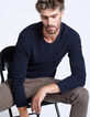 Men's navy, waffle weave, button-neck T-shirt -1