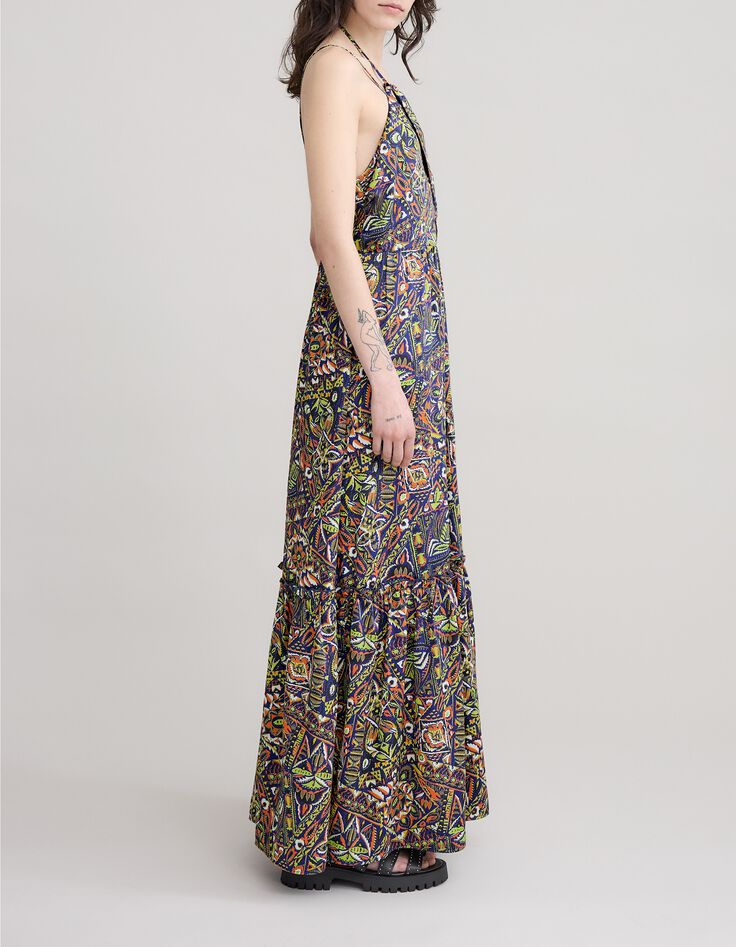 Robe bleue polyester recyclé graphique ethnique Femme-8