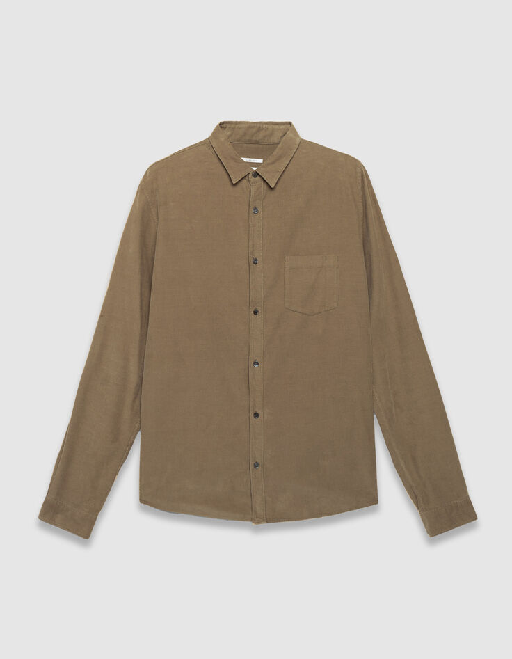 Men’s beige organic cotton needlecord regular shirt-7