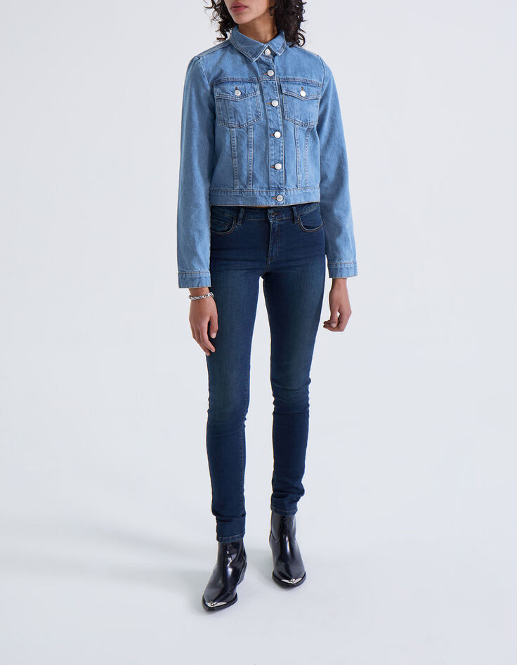 Veste en jean bleu avec clous dos Femme-7