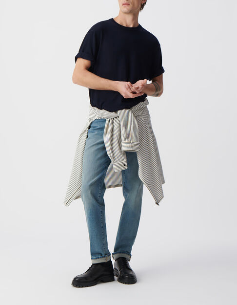 Men&rsquo;s navy pure wool knit T-shirt - IKKS