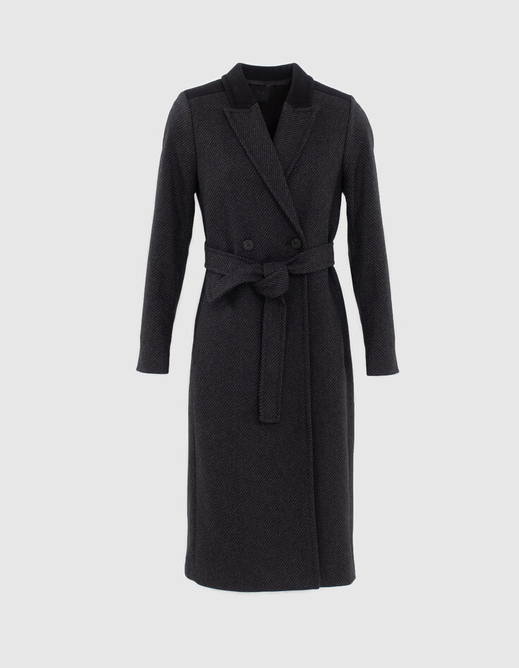 Manteau col revers en pointe long en majorité laine coloris gris femme-1