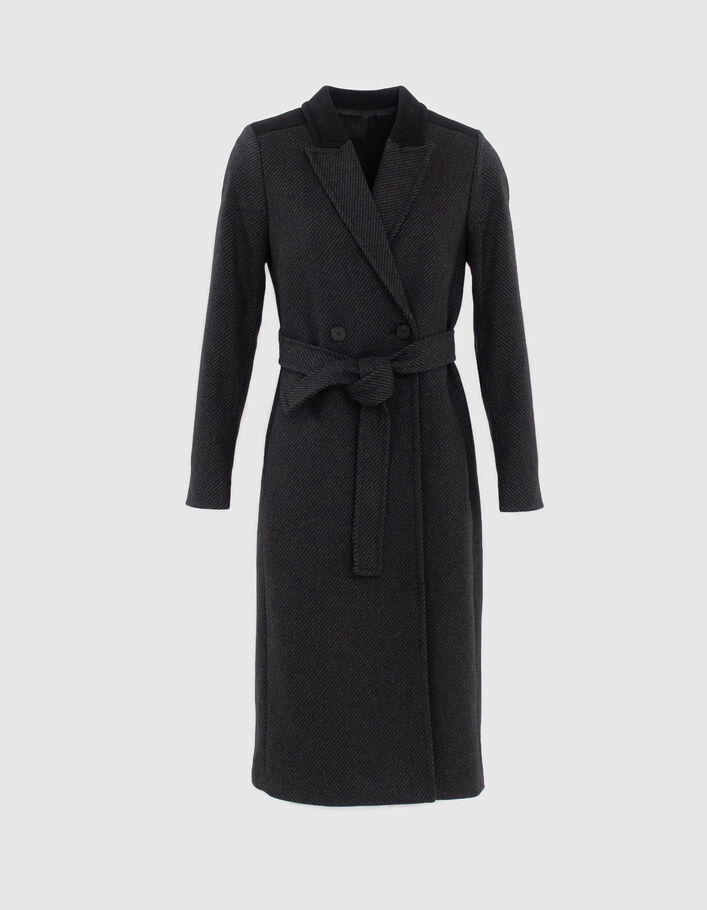 Women’s grey wool rich coat with long point lapel-1