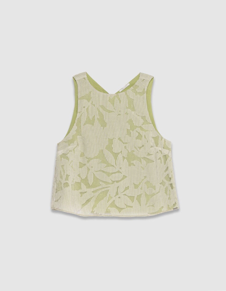 Top sin mangas verde estampado mixto rayas y vegetal Mujer-6