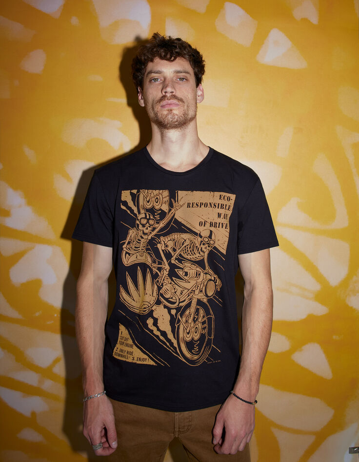 Men’s black IKKS BETTER T-shirt with biker graphic-1 Men’s black IKKS BETTER T-shirt with biker graphic-1