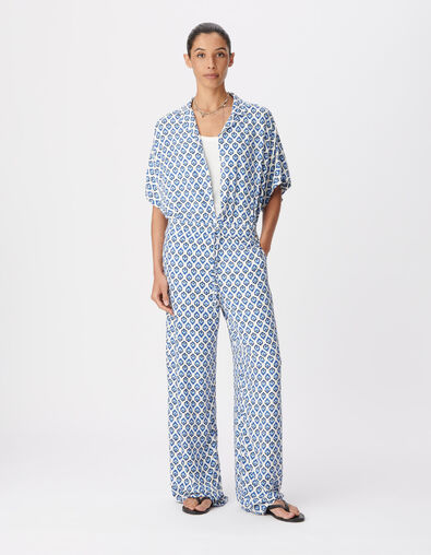 Chemise manches courtes imprim&eacute; floral bleu Femme - IKKS