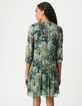 Türkisfarbenes Kleid mit Blattmuster für Damen-3