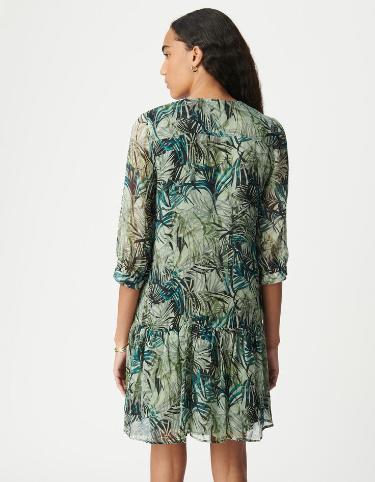 Türkisfarbenes Kleid mit Blattmuster für Damen-3