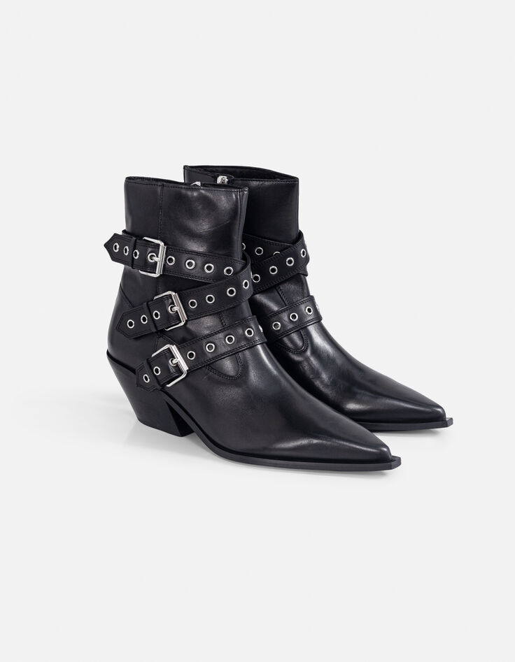Botines Santiags cuero negro ojales Line 111 para Mujer-6