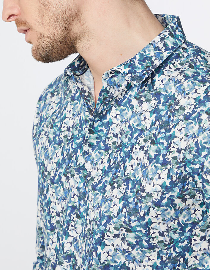 Indigoblaues SLIM-Herrenhemd mit Aquarellprint - IKKS