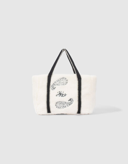 Girls’ ecru embroidered sherpa bag