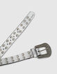 Ceinture jean cuir argent boucle western clous bijoux femme-3