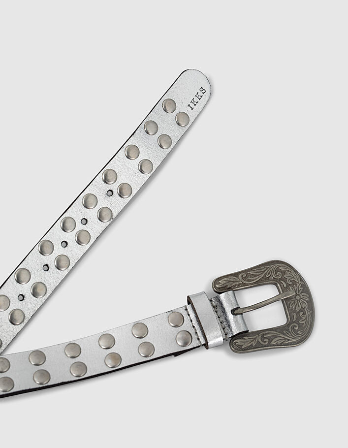 Women’s silver studded leather belt with Western buckle - IKKS