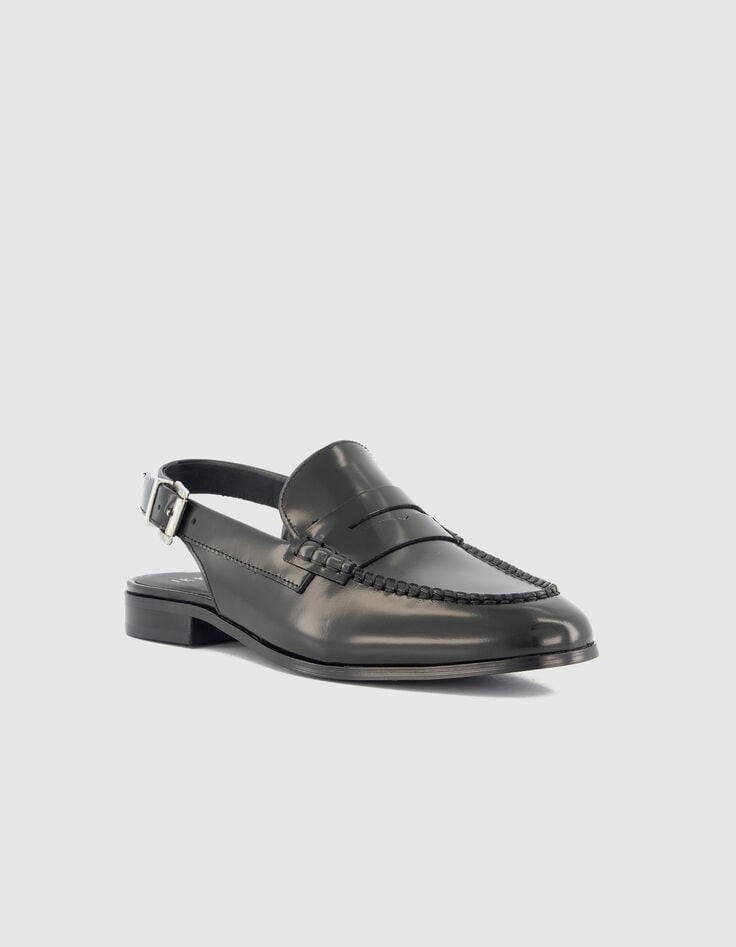 Mujer mocasines slingback de cuero negro-2