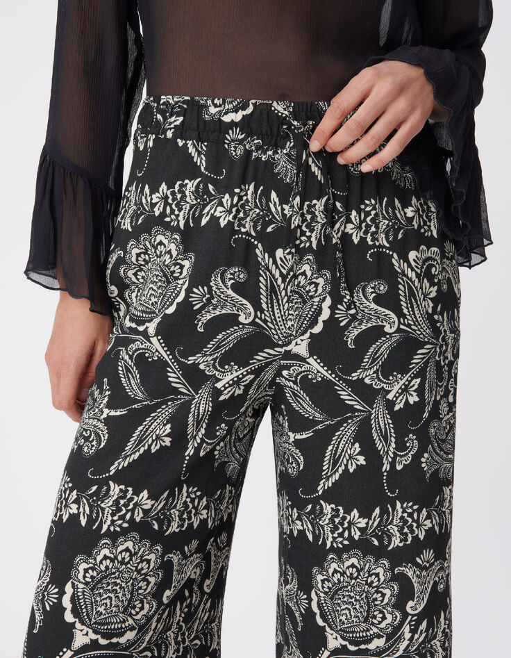 Zwarte wijde pantalon met bloemenprint voor dames-6