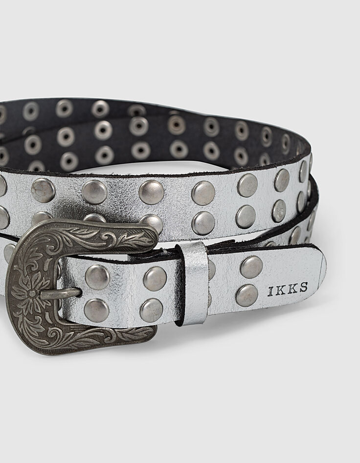 Ceinture jean cuir argent boucle western clous bijoux femme-2