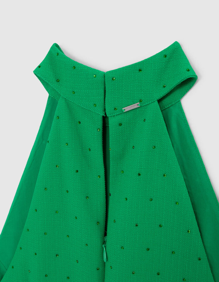 Robe menthe décor strass ton sur ton Femme-7