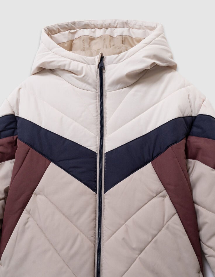 Beige PUFFERJAS in tweekleurige strepen voor jongens-2