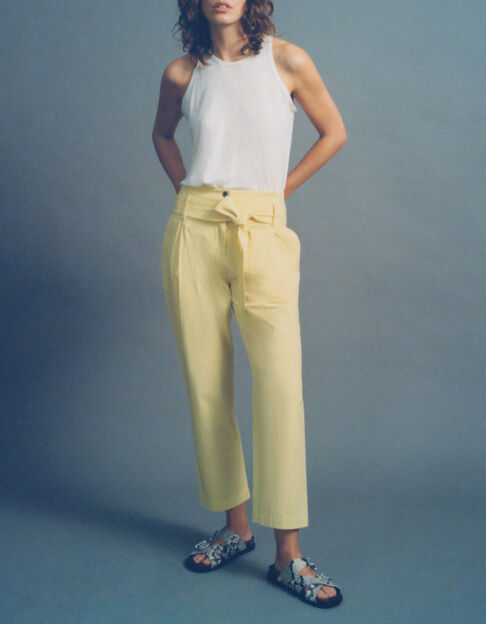 Pantalones anchos amarillo cinturón extraíble mujer
