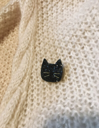 TENDRE CACTUS glittery black cat brooch - IKKS