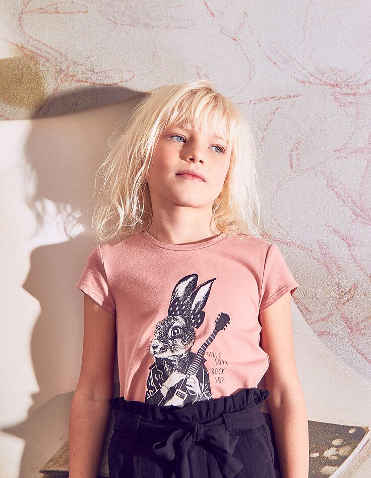 Mädchen-Bio-T-Shirt, Glitter-Kaninchenmotiv in Dusty Rose-1