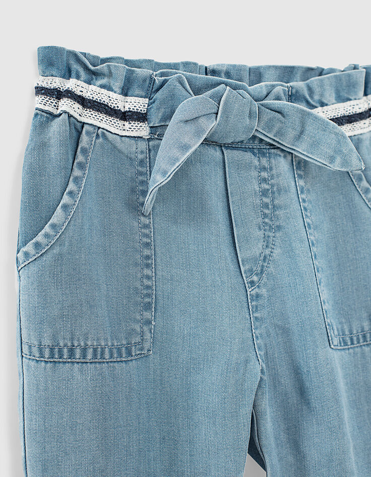 Pantalon stone blue Tencel® à ceinture brodée bébé fille-2