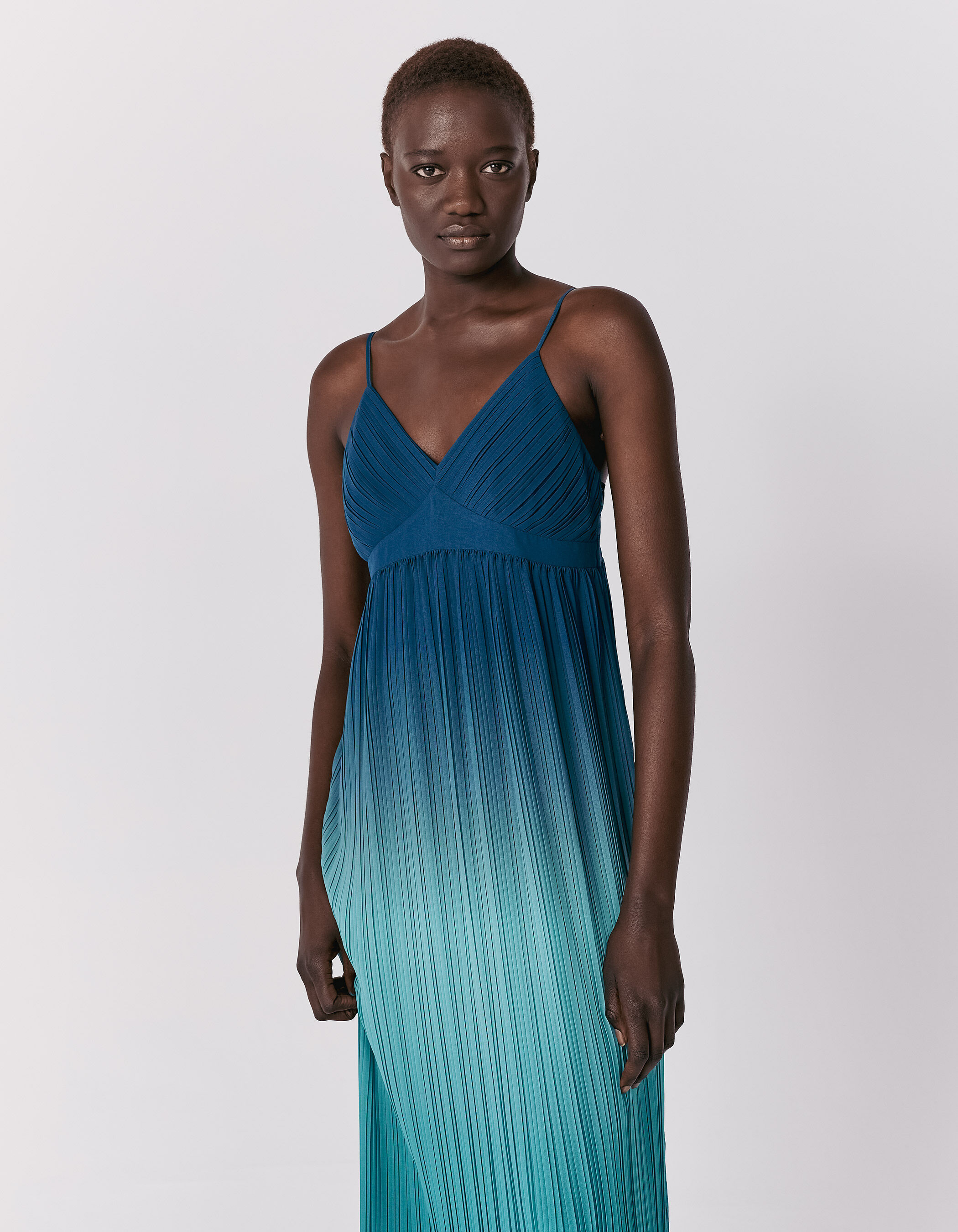 Robe longue plissee a bretelles emeraude tie dye femme IKKS
