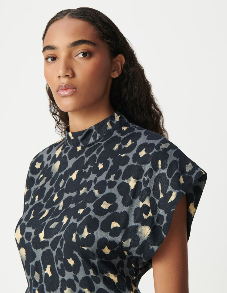 Robe habillée grise imprimé animalier Femme-4