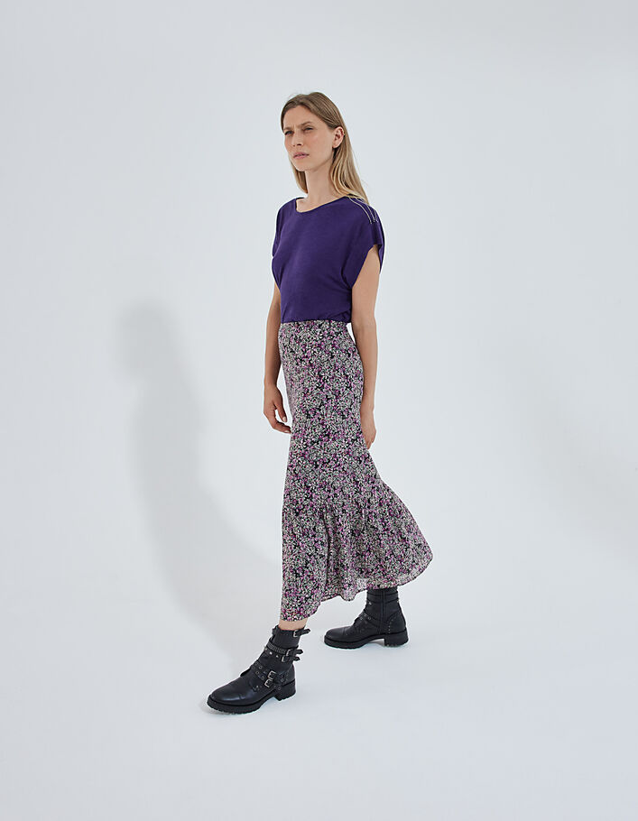 Multicoloured floral print ruffled long skirt-6