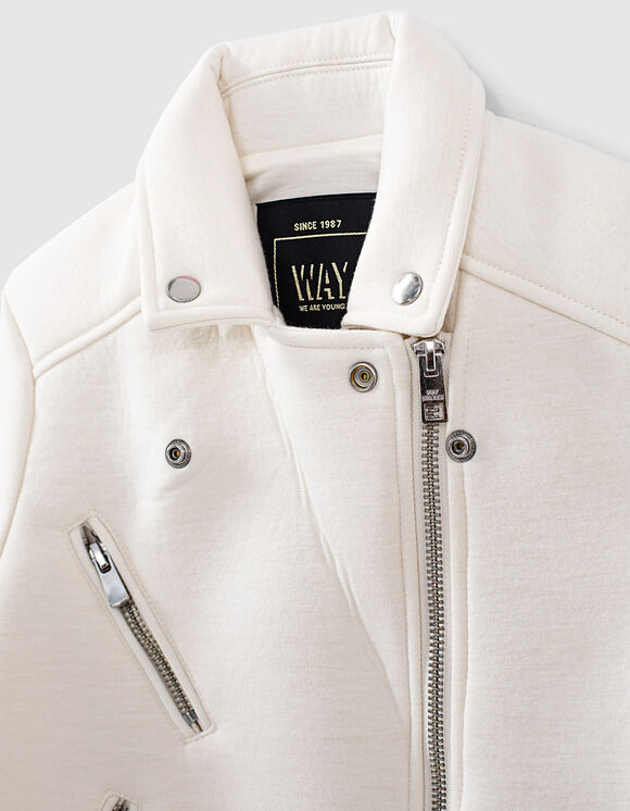 Girls Off White Neoprene Biker Style Jacket