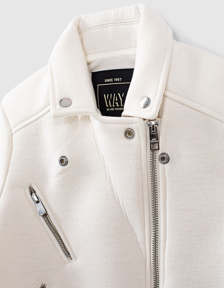 Chaqueta motera de neopreno blanco roto niña-6
