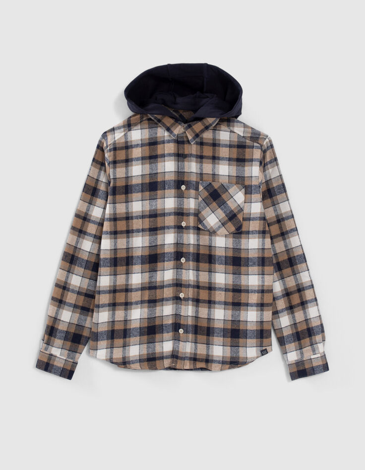 Camisa azul marino cuadros capucha extraíble niño-1