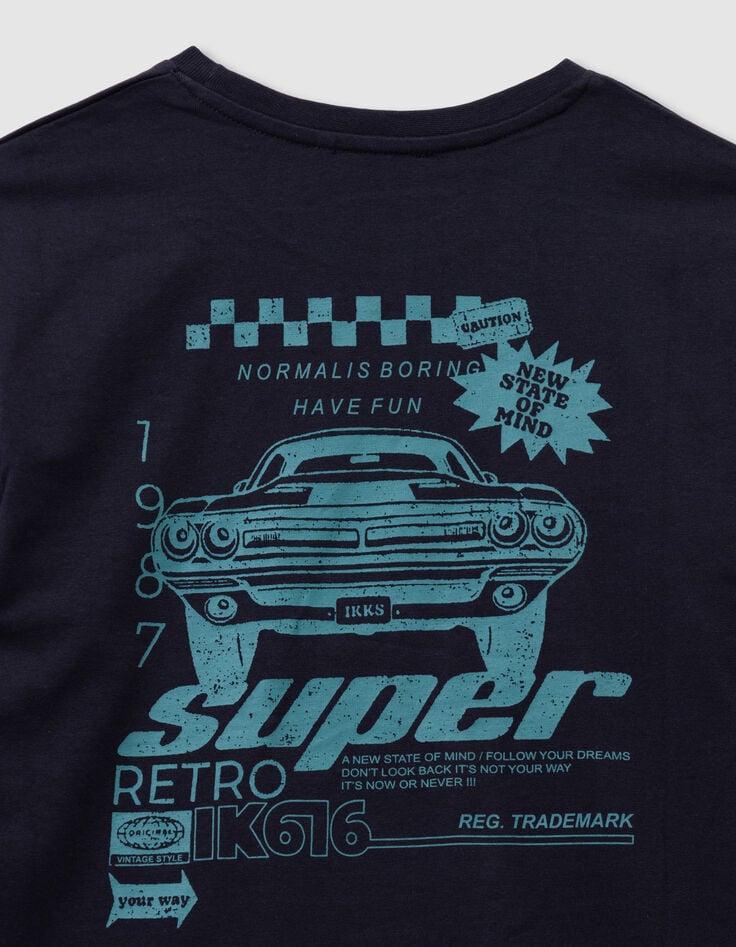 Camiseta azul marino algodón coche espalda niño-7