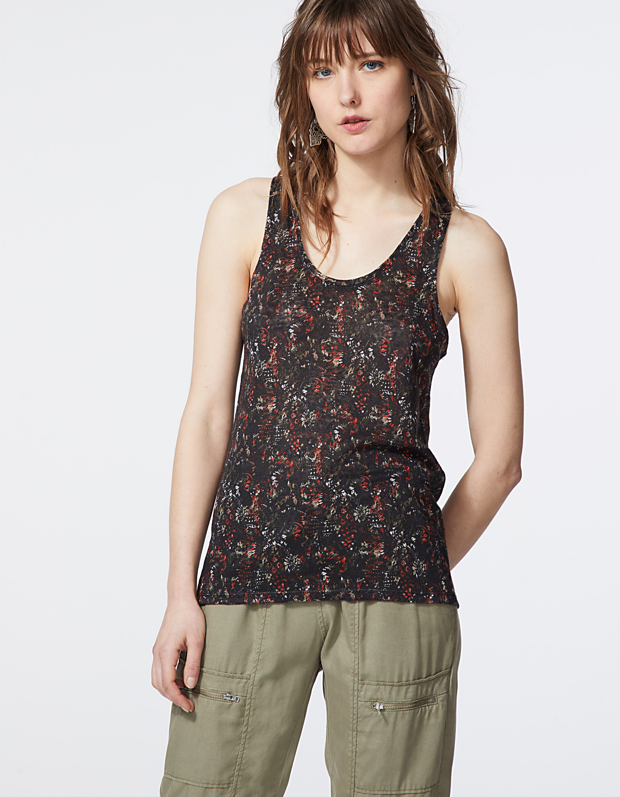 HODOD Women Ladies Floral Print Block Stitching Loose Vest Tank Camis Tops Shirt
