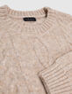 Robe beige chiné tricot torsadé fille-6