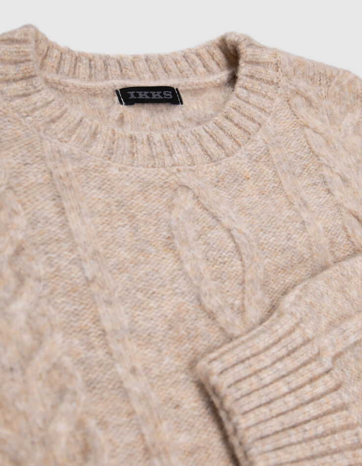 Robe beige chiné tricot torsadé fille-6