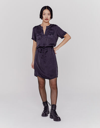 Robe noire col tunisien et perles ceinture amovible femme - IKKS