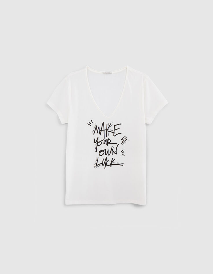 Wei&szlig;es Damen-T-Shirt mit Schriftzug und Nieten-6